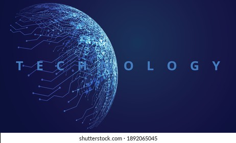 Vector.Technological Background With Circuit Lines Diagram In Blue Color.