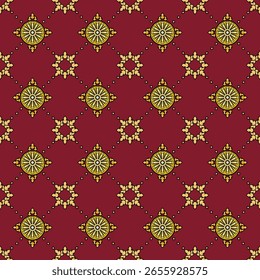 vector,The pattern resembles a wheel and has feathers. It is delicate. It uses gold tones on a dark red background. It is suitable for use as a background pattern, printed materials, or designs that r