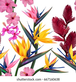 Vektor.Tropische Blumen und Blätter nahtlose Muster