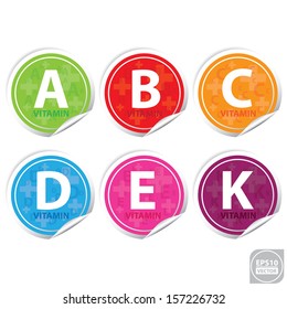 Vector:Vitamin A, B, C ,D, E and K colorful stickers