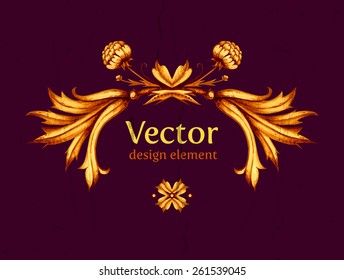 Vectorwork. Horizontal banner. Vintage label. Vintage frame. Retro style. Gold floral design element. High quality Vector illustration. Vintage decorative element. Frame.
