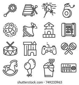 Vectot Line Baby Child and Toys Icons Set on White Background
