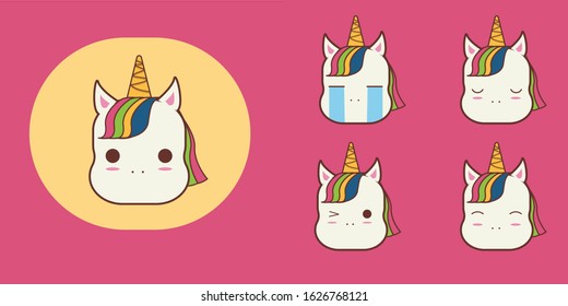 Vectot Set Of Cute Cartoon Unicon Head Icon Isolated