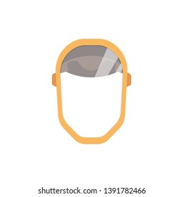 Vectpr protective construction helmet for engineers, builders and industrial work. Plastic hard hat orange icon. Plastic protection equipment. Isolated illustration