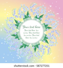 Vectra floral pattern. Greeting round sticker Lily of the valley. Pattern for the decoration of greetings.