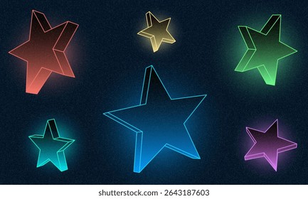 Vectro 3d render, blue neon star frame, star shape, empty space, ultraviolet light, 80's retro style, fashion show stage, abstract background, illuminate frame design. Abstract cosmic vibrant stars	
