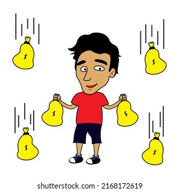 Vectro cartoon character man with money. 