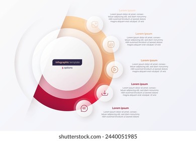 Gradiente vectorial de cinco opciones de ciclo infográfico.