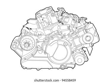 Vectro illustration of a motorcycle engine on white background