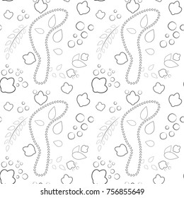Vectron seamless pattern of elements drawn manually in the style of doodle. Beads, flowers, leaves, beauty. Used for wallpapers, backgrounds, wrapping paper.