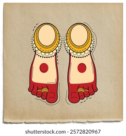 vectror illustration of desi (indian) art style feet of goddess laxmi.
