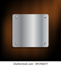 vecture of steel plate on wood texture in dark background