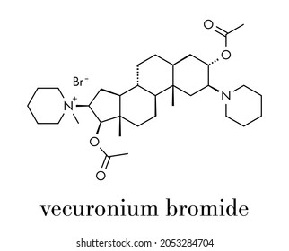 Vecuronium bromide muscle relaxant drug (paralyzing agent). Used in anesthesia but also in lethal injection cocktails. Skeletal formula.