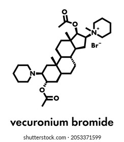 Vecuronium bromide muscle relaxant drug (paralyzing agent). Used in anesthesia but also in lethal injection cocktails. Skeletal formula.