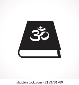 Vedas, Hinduism religion Holy Book. Ancient Hindu sacred texts, holy scriptures, flat vector icon illustration isolated on white background.