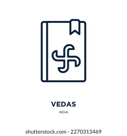 vedas icon from india collection. Thin linear vedas, tattoo, vintage outline icon isolated on white background. Line vector vedas sign, symbol for web and mobile