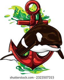 vedctor illustration of Killer Whale mascot and Anchor icon.