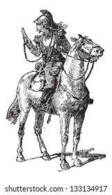 Vedette auf einem Pferd montiert, vintage gravierte Illustration. Wörterbuch der Wörter und Dinge - Larive und Fleury - 1895