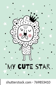veector cute card witn a funny lion