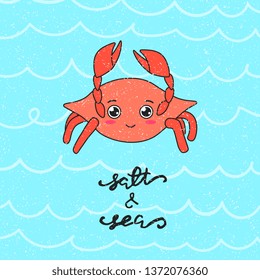 Veector illustration with crab and lettering salt and sea