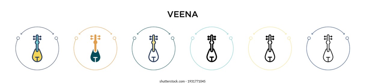 Veena icon in filled, thin line, outline and stroke style. Vector illustration of two colored and black veena vector icons designs can be used for mobile, ui, web