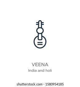 Veena icon. Thin linear veena outline icon isolated on white background from india and holi collection. Line vector sign, symbol for web and mobile