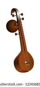 Veena. Indian Stringed Plucked Musical Instrument. Vector Illustration