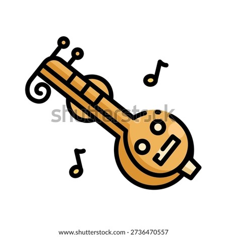 Veena Instrument Icon Vector Illustration. Indian Music Colorful Design.
