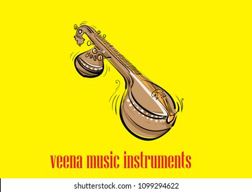 Veena Music Instruments Vector Illustration