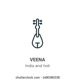 Veena outline vector icon. Thin line black veena icon, flat vector simple element illustration from editable india and holi concept isolated stroke on white background