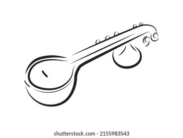Veena vector icon. Indian music instrument, veena or sitar line art.