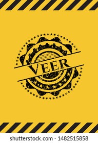 Veer black grunge emblem inside yellow warning sign. Vector Illustration. Detailed.
