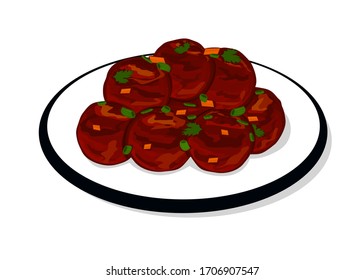 Veg Dry Manchurian indian,chinese Street Food Vector