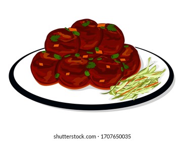 Veg Dry Manchurian indian,chinese Street Food Vector