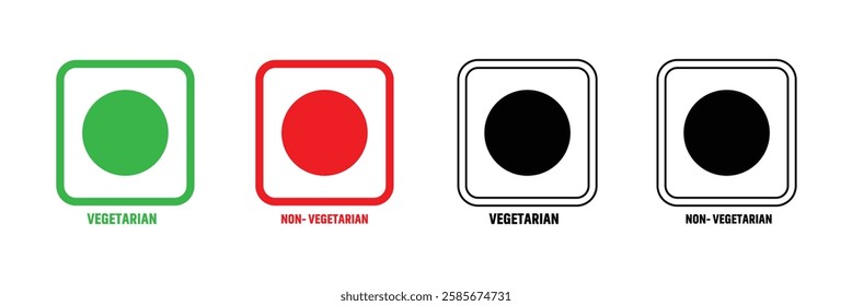 Veg Non-veg icons, Colourful veg and non-veg symbol on white background. Vector Illustration.