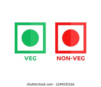 Veg And Non-veg Minimal Symbol. Cartoon Flat Style Trend Modern Foodie Logotype Graphic Art Design Element Isolated On White Background