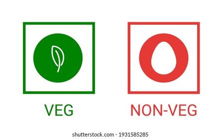 Veg, non-veg - Vegetarian and non-vegetarian marks in India, Sri Lanka, Pakistan. Green sign for packaged food and toothpaste products. Vector food icon symbol