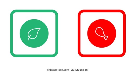 Veg, non-veg - Vegetarian and non-vegetarian marks Vector food icon symbols