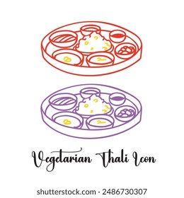 Veg Thali Icon. Indian Thali Sketch. Thali Vector Illustration.