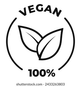 Vegan 100 icon. Vegan certified label. Ecological vector illustration for product packaging logo, sign, symbol or emblem isolated.