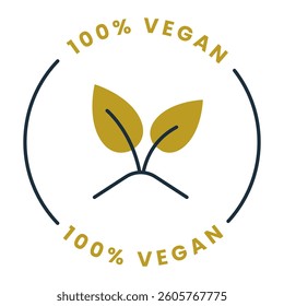 Vegan 100% Icon. Certified Plant-Based and Vegan-Friendly Product Badge
