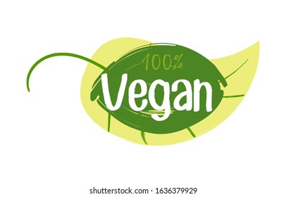 Vegan 100% sticker, vector illustration for graphic and web design