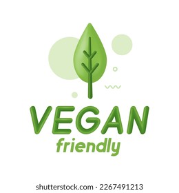 Vegan 3d-Symbol. Bio, Ökologie, Bio-Logos und -Abzeichen, Label, Anhänger. Grünes Blatt auf weißem Hintergrund. Vektorgrafik