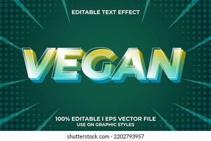 vegan 3d text effect with nature theme.green typography template for vegan