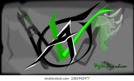 Vegan anarchism logo. A vector drawing of vegan anarchism political theory concept logo