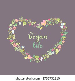 collage de arte vegano con elementos aislados, para carteles, postales e impresión