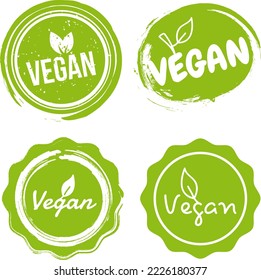 Vegan Badges set. Veggy and 100% Vegan Food. Can be used for packaging Design.