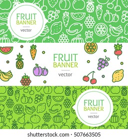 Vegan Banner Flyer Horizontal Set Thin Line Pixel Perfect Art. Material Design. Vector illustration for web site, coupon, voucher, placard. Flat design