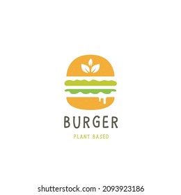 logo de la hamburguesa vegana con símbolo de icono de hoja