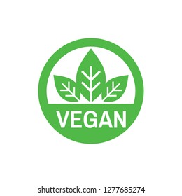 Vegan - business icon on white background vector illustration for website, mobile application, presentation, infographic. Green leaves in circle shape concept sign design. Nature symbol. Organic food.